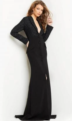 Jovani 07552 - V-Neck Front Slit Evening Gown