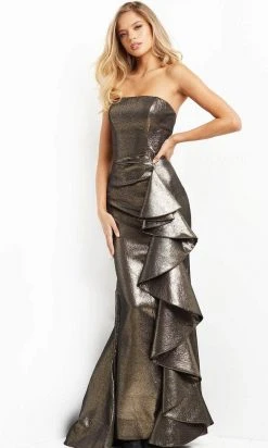 Jovani 07582 - Metallic Ruffled Evening Dress 8 Jovani 07582 - Metallic Ruffled Evening Dress