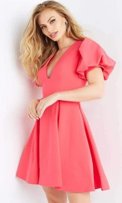 Jovani - 07628 Puff Sleeve Plunging A-Line Dress 7 Jovani - 07628 Puff Sleeve Plunging A-Line Dress
