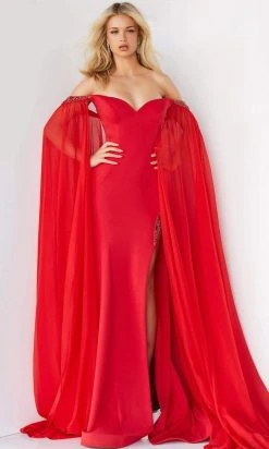 Jovani - 07652 Cascading Drape Off Shoulder Gown 9 Jovani - 07652 Cascading Drape Off Shoulder Gown