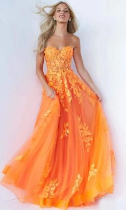 Jovani - 07901 Strapless Lace Ornate A-Line Gown