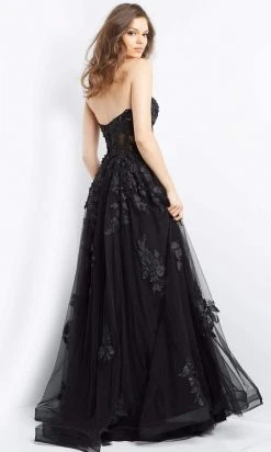 Jovani - 07901 Strapless Lace Ornate A-Line Gown