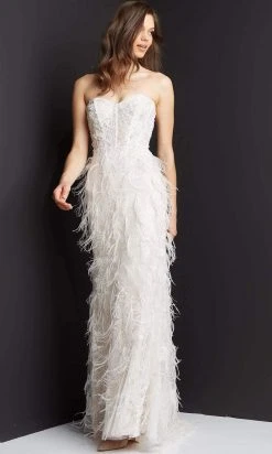 Jovani - 07914 Embroidered Sweetheart Fringed Gown