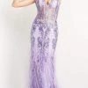 Jovani - 08141 Feather Accented Corset Gown