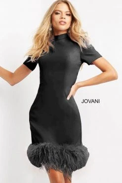 Jovani 08253 - Feather Trim Cocktail Dress