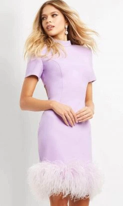 Jovani 08253 - Feather Trim Cocktail Dress