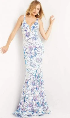 Jovani - 08257 Sleeveless Floral Sequin Long Gown