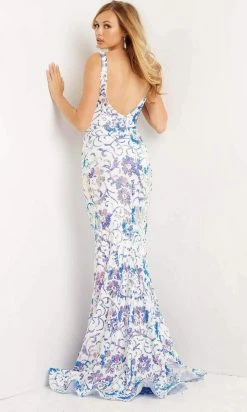 Jovani - 08257 Sleeveless Floral Sequin Long Gown