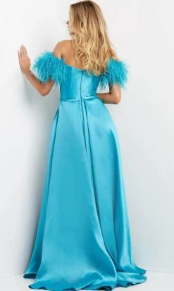 Jovani 08321 - Feathered Off Shoulder Evening Gown