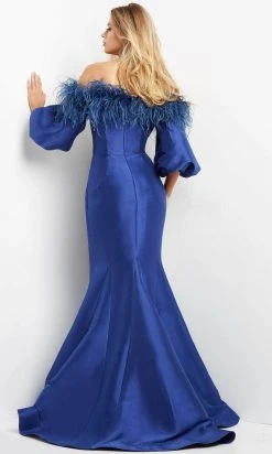Jovani 08356 - Feather Trimmed Mermaid Evening Dress