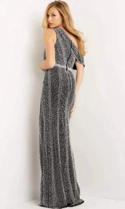 Jovani - 08454 Embellished Asymmetric Sheath Gown