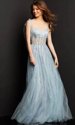Jovani 08487 - Corset Sheer Bodice Tulle Gown