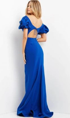 Jovani 08526 - Puff Sleeve Midriff Cutout Evening Dress