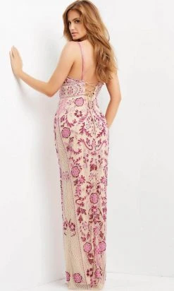 Jovani 08546 - Spaghetti Strap Beaded Evening Gown
