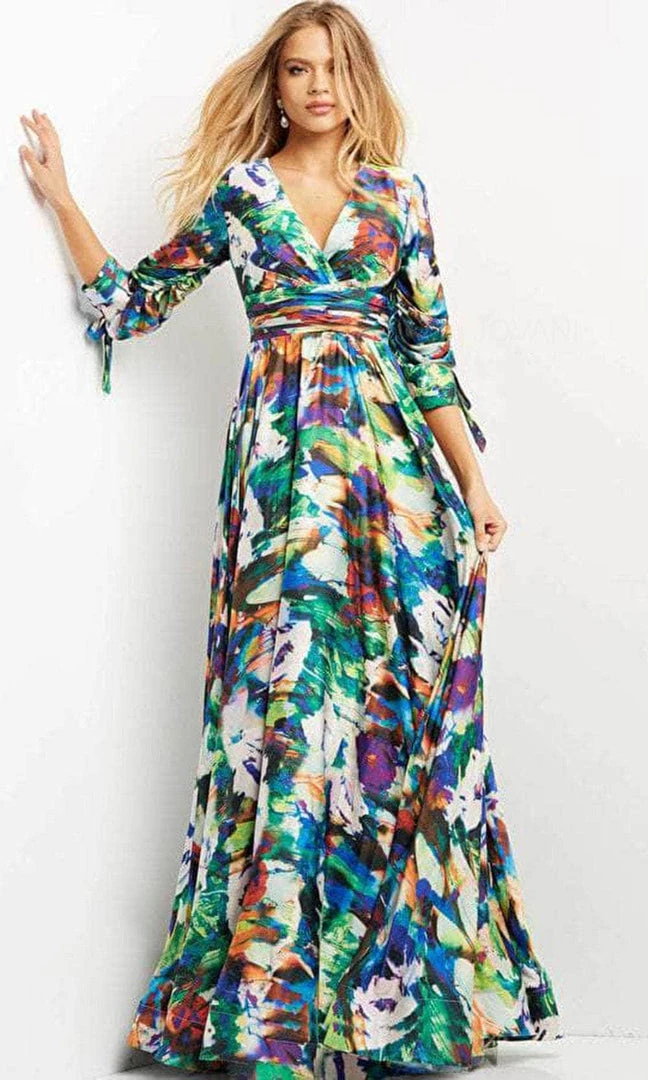 Jovani 08584 - Quarter Length Sleeve V-neck Long Dress 3 Jovani 08584 - Quarter Length Sleeve V-neck Long Dress