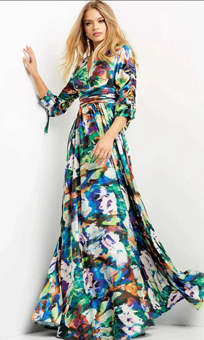 Jovani 08584 - Quarter Length Sleeve V-neck Long Dress 5 Jovani 08584 - Quarter Length Sleeve V-neck Long Dress