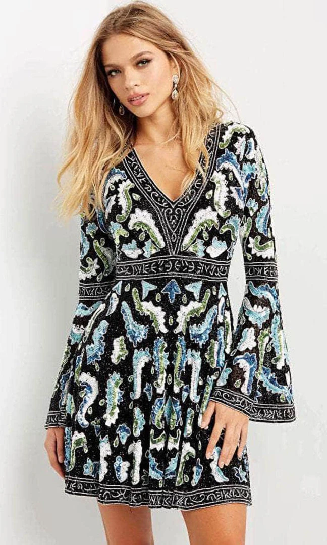 Jovani 08636 - Bell Sleeve V-neck Cocktail Dress 3 Jovani 08636 - Bell Sleeve V-neck Cocktail Dress