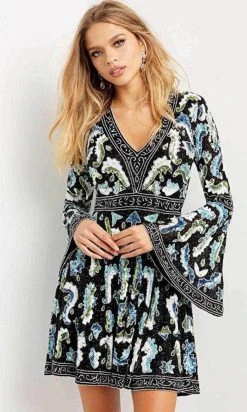Jovani 08636 - Bell Sleeve V-neck Cocktail Dress 10 Jovani 08636 - Bell Sleeve V-neck Cocktail Dress