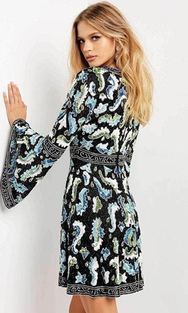 Jovani 08636 - Bell Sleeve V-neck Cocktail Dress 4 Jovani 08636 - Bell Sleeve V-neck Cocktail Dress
