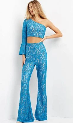 Jovani 08693 - Asymmetric Neck Two Piece Jumpsuit