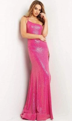Jovani - 09105 Full Sequin One Shoulder High Slit Sheath Gown