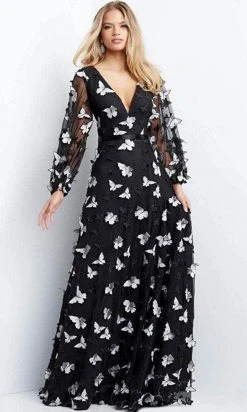 Jovani 09121 - Long Sleeve V-neck Evening Gown