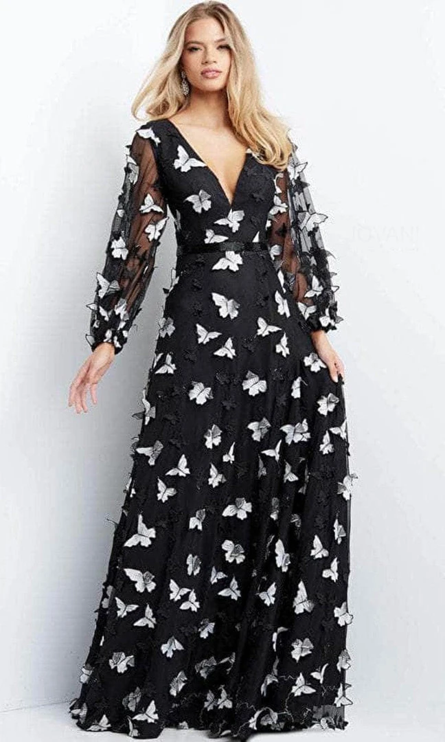 Jovani 09121 - Long Sleeve V-neck Evening Gown 3 Jovani 09121 - Long Sleeve V-neck Evening Gown