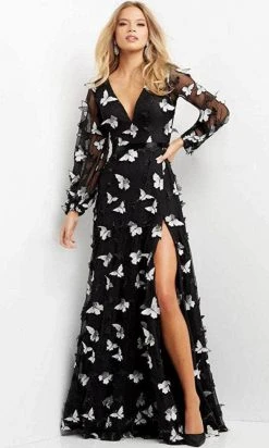 Jovani 09121 - Long Sleeve V-neck Evening Gown 9 Jovani 09121 - Long Sleeve V-neck Evening Gown