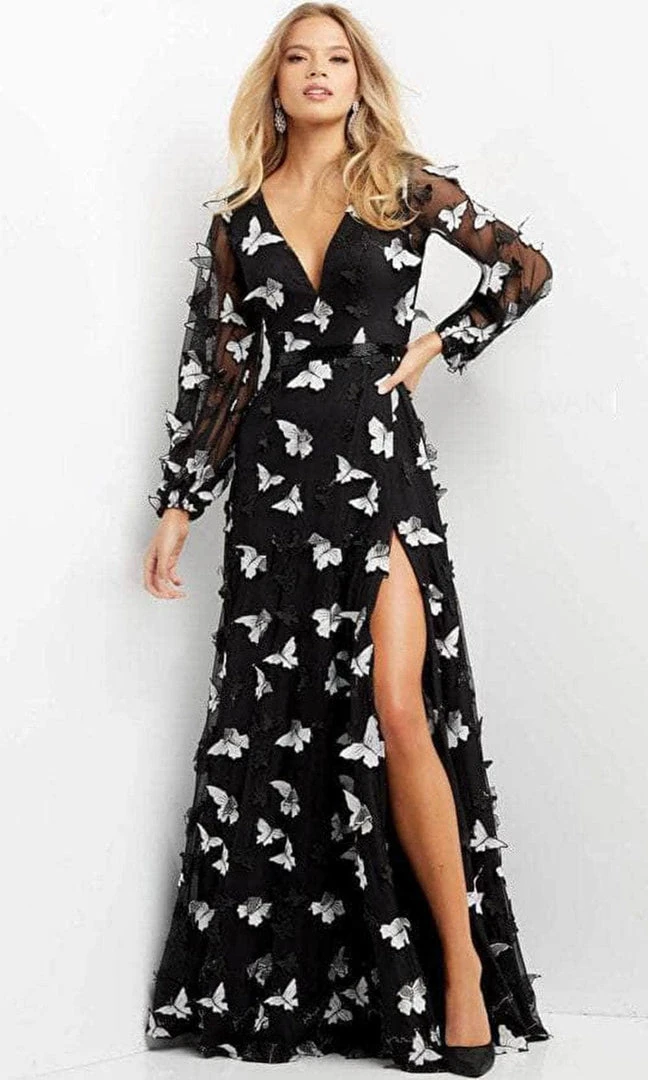 Jovani 09121 - Long Sleeve V-neck Evening Gown 6 Jovani 09121 - Long Sleeve V-neck Evening Gown