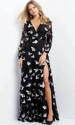 Jovani 09121 - Long Sleeve V-neck Evening Gown 8 Jovani 09121 - Long Sleeve V-neck Evening Gown