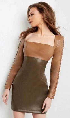 Jovani 09585 - Long Sleeves Square Neck Short Dress 10 Jovani 09585 - Long Sleeves Square Neck Short Dress