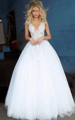 Jovani - 11092 Floral Embroidered Plunging V-Neck Ballgown 9 Jovani - 11092 Floral Embroidered Plunging V-Neck Ballgown