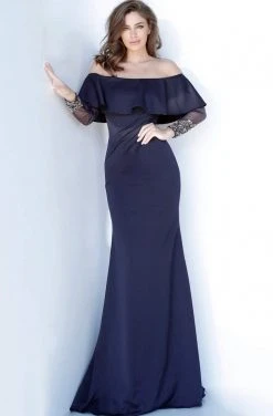 Jovani - 1152 Off-Shoulder Long Sleeves Sheath Dress