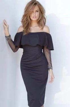 Jovani - 1155 Long Sleeve Off-Shoulder Sheath Dress