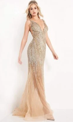 Jovani - 1162 Bead Embellished Plunging V Neck Gown