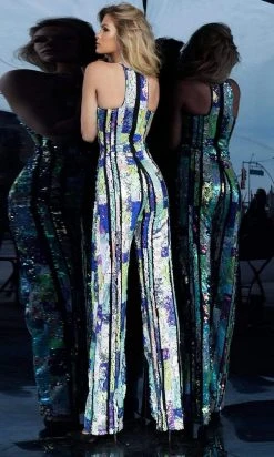 Jovani - 1194 Multicolored Sequined Halter Jumpsuit