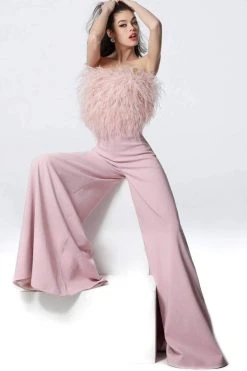 Jovani - 1542 Feathered Strapless Jumpsuit 10 Jovani - 1542 Feathered Strapless Jumpsuit