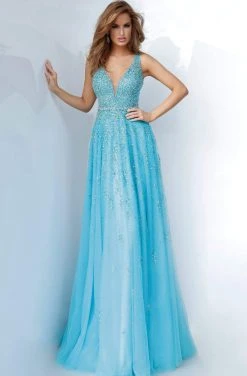 Jovani - 1572 Embellished Deep V-neck A-line Gown