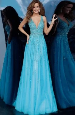 Jovani - 1572 Embellished Deep V-neck A-line Gown