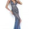 Jovani - 1863 Embellished Deep V-neck Tulle Trumpet Dress