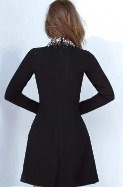 Jovani - 1884 High-Neck Long Sleeve Sheath Mini Dress 7 Jovani - 1884 High-Neck Long Sleeve Sheath Mini Dress