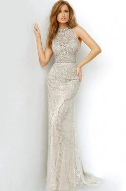 Jovani - 2354 High Neck Bejeweled Sheath Dress 8 Jovani - 2354 High Neck Bejeweled Sheath Dress