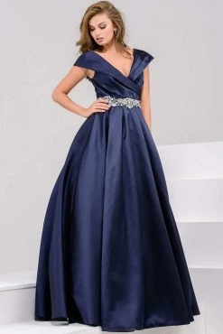 Jovani - 25190 V-neck Beaded Satin Ballgown