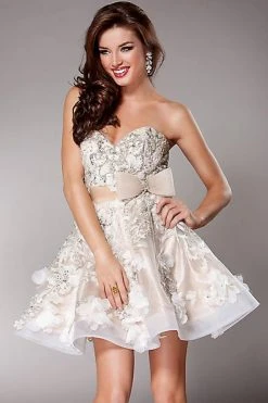 Jovani - 2933 Floral Appliqued Beaded A-line Dress