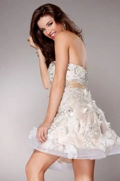 Jovani - 2933 Floral Appliqued Beaded A-line Dress