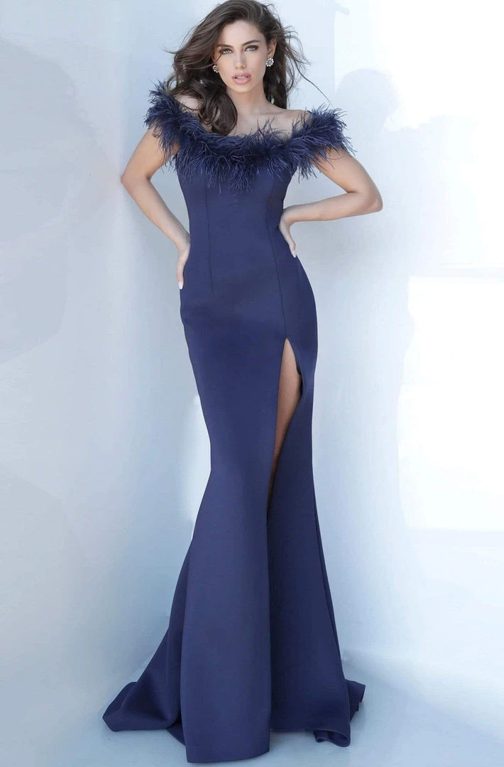 Jovani - 2944 Feathered Off-Shoulder Trumpet Dress 3 Jovani - 2944 Feathered Off-Shoulder Trumpet Dress