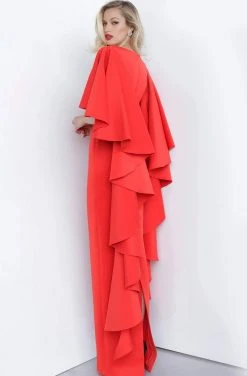 Jovani - 3018 Flutter Cascade Sleeve Long Column Gown 6 Jovani - 3018 Flutter Cascade Sleeve Long Column Gown