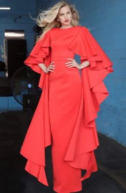 Jovani - 3018 Flutter Cascade Sleeve Long Column Gown 7 Jovani - 3018 Flutter Cascade Sleeve Long Column Gown