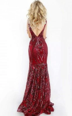 Jovani - 3186 Sequined Deep V-neck Trumpet Dress