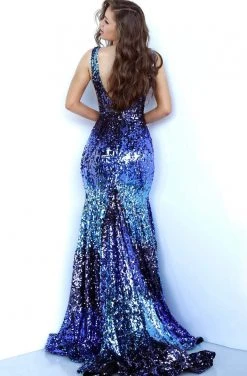 Jovani - 3192 Sequined Deep V-neck Trumpet Dress With Train